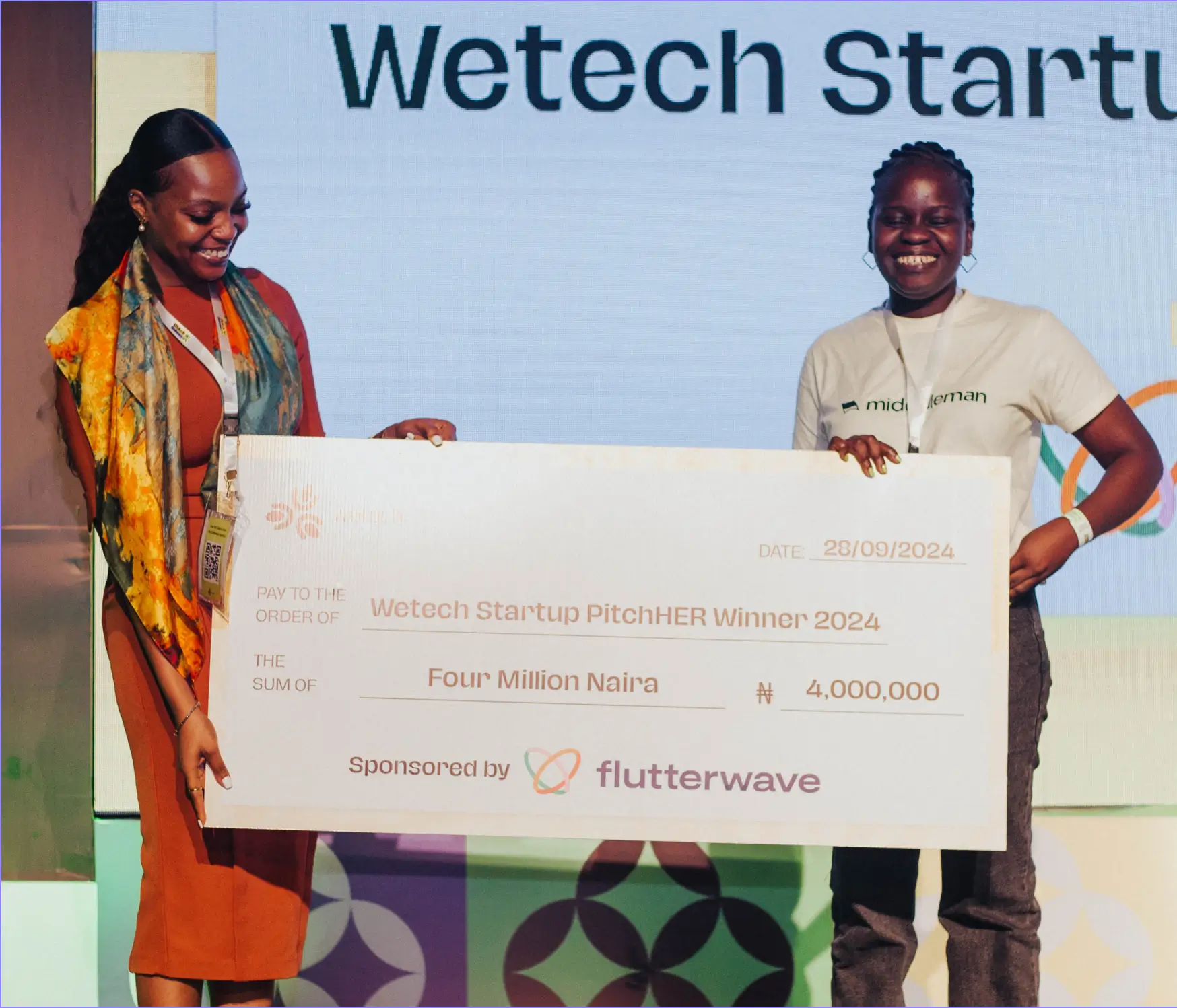 PitchHer winners – women founders with ceremonial check